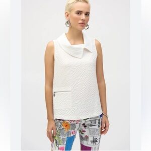 Joseph Ribkoff Cream Textured Sleeveless Top with Zip Pocket Size 12